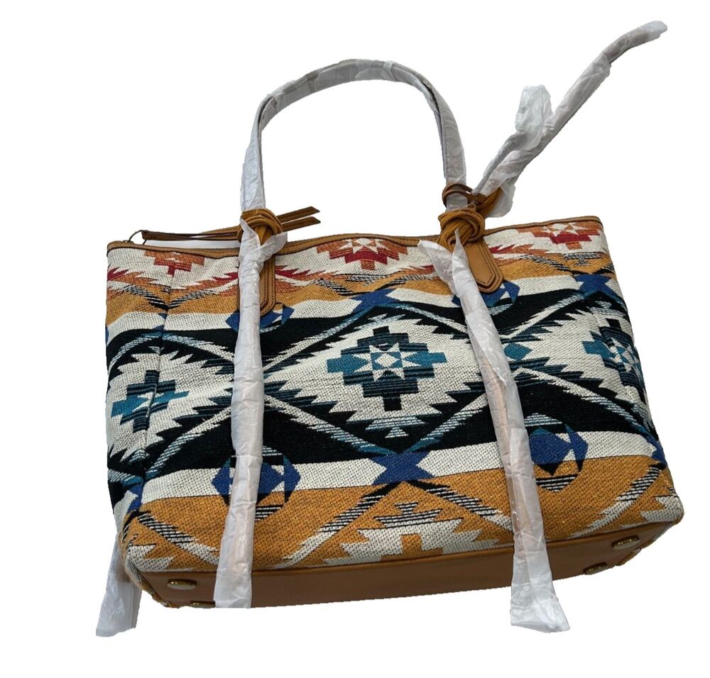 ⁠Fossil Sydney Tote Bag Southwestern Aztec Canvas Shoulder Purse Top Handle NWT⁠